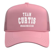 Team Curtis Lifetime Member Family Last Name Trucker Hat with Adjustable Mesh Back by CURTIS Family Apparel – Polyester, Pink