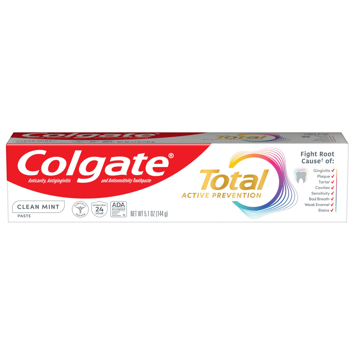 Total Clean Mint Toothpaste with Fluoride by Colgate – 5.1 Ounce (Pack of 1), White, Model 61021528