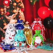 HRX Package Christmas Drawstring Gift Bags, 30 Count in 4 Sizes, Assorted Foil Designs