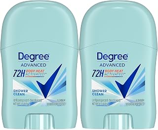 Degree Advanced Antiperspirant Deodorant, Shower Clean 2-Pack – Travel Deodorant for Women, 72H Protection, 0.5 Oz Ea
