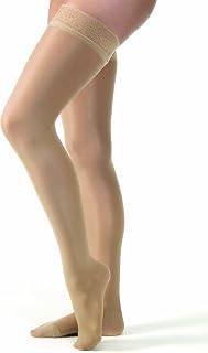 JOBST UltraSheer Thigh High with Lace Silicone Top Band, 30-40 mmHg Compression Stockings, Closed Toe, Medium Petite, Natural