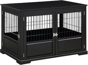 Zoovilla Fairview Framed Panel Design Triple Door Indoor Pet Crate with Removable Plastic Tray, Large - Black