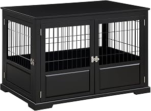 Zoovilla Fairview Framed Panel Design Triple Door Indoor Pet Crate with Removable Plastic Tray, Large - Black
