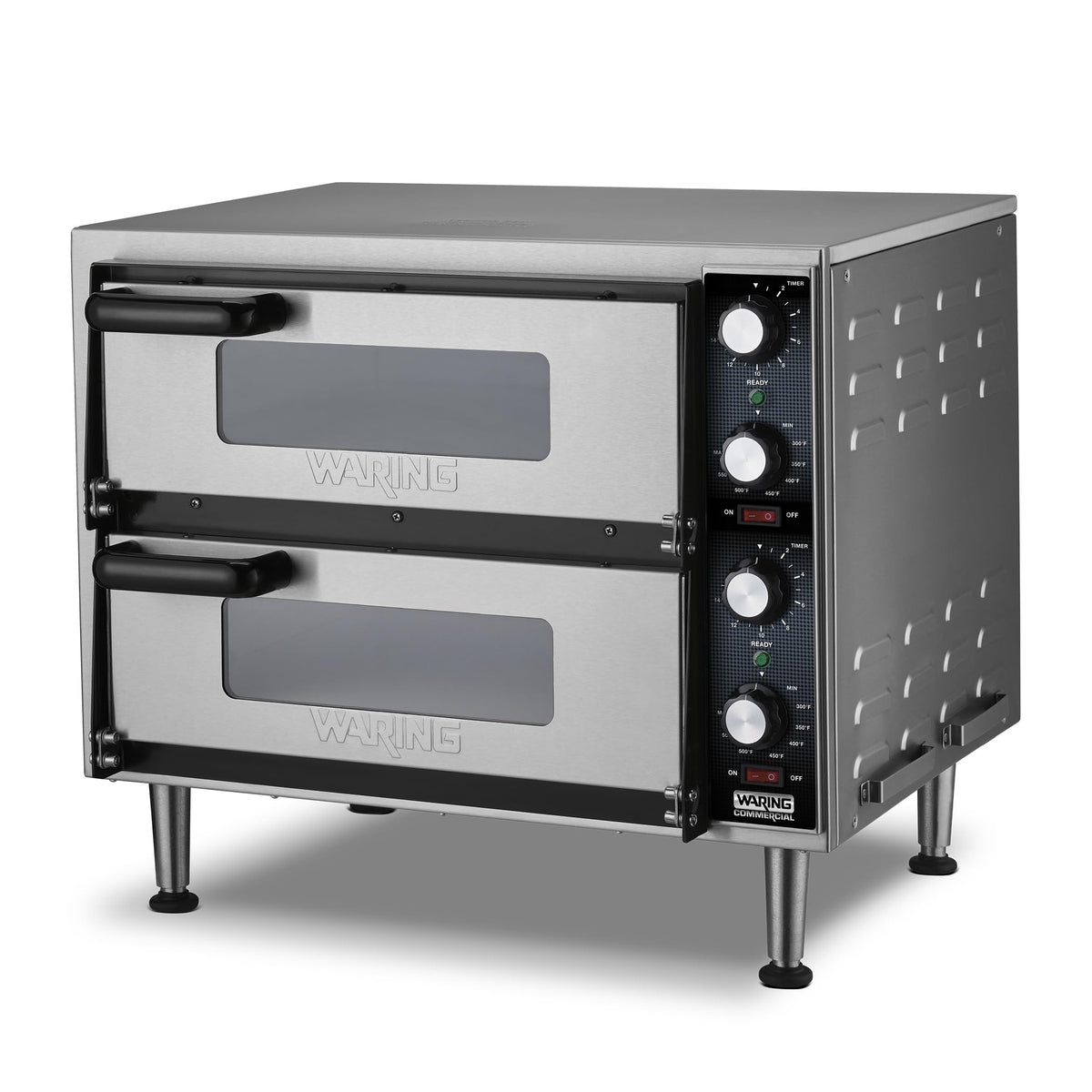 Pizza Oven with Independent Double-Deck & 14" Pizza Deck by Waring – Double Deck - Dual Chamber, 137.2 cubic_inches, Ceramic, Silver, Model WPO350