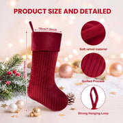 Teyva Daily Christmas Stockings, 19 Inch Velvet Quilted, Red Beige Green Set of 6