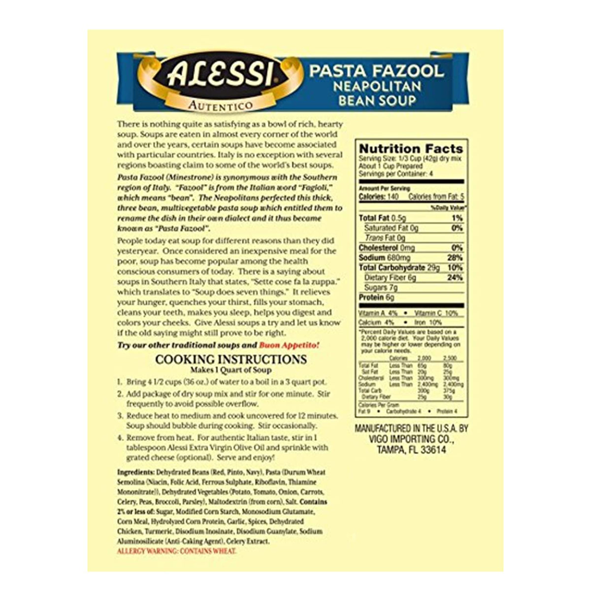 Alessi Neapolitan Bean / 6 Ounce (Pack of 6) / Pasta Fazool Vegetable Soups