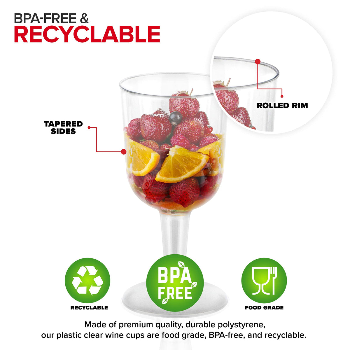5 oz Clear Plastic Wine Glass (80 Pack) - BPA Free & Recyclable - Shatterproof Wine Goblet - Disposable & Reusable Cups for Champagne by Stock Your Home – 2 Pack Pack of 40