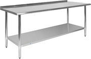 Flash Furniture Reader Stainless Steel 18 Gauge Prep and Work Table with 1.5" Backsplash and Undershelf - NSF Certified - 72"W x 30"D x 36"H
