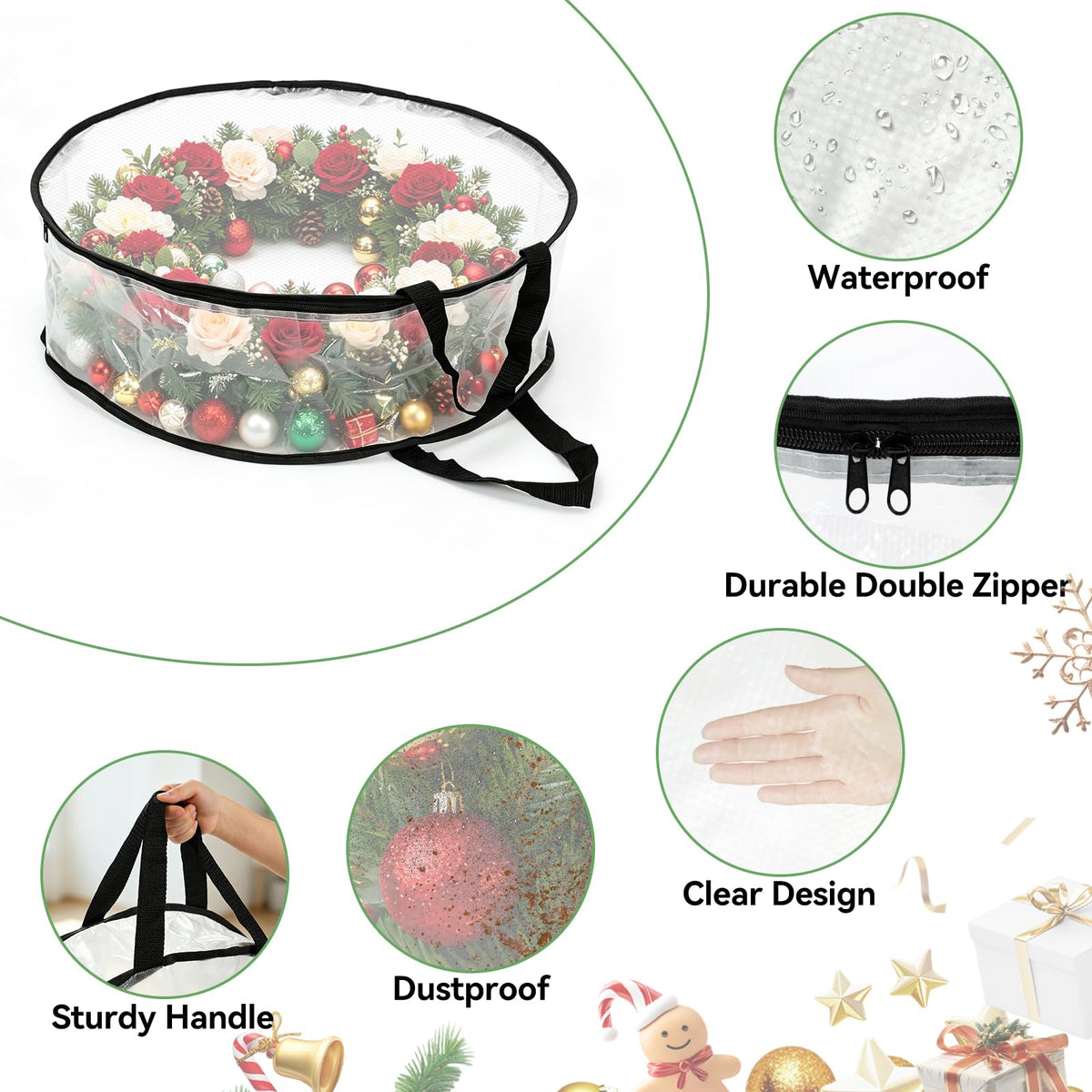 EverPetal Wreath Storage Bag, Round 24 Inch, 4-Pack
