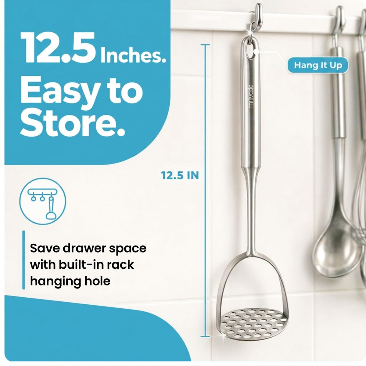 Millvado Potato Masher, Stainless Steel, 12.5 Inch