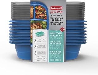 Rubbermaid 8-Pack Plastic Food Storage and Kitchen Organization Container with Dividers for Leftovers and Meal Prep, 4.7 Cup Capacity, Assorted