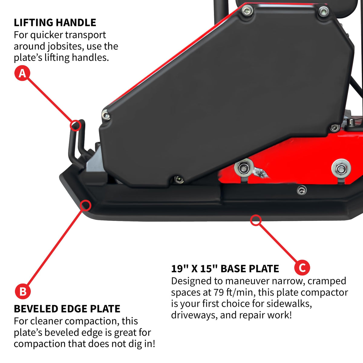 2 HP Electric Vibratory Plate Compactor Tamper for Gravel Soil Compaction by Tomahawk Power – Metal, Red, Model eJXPC50