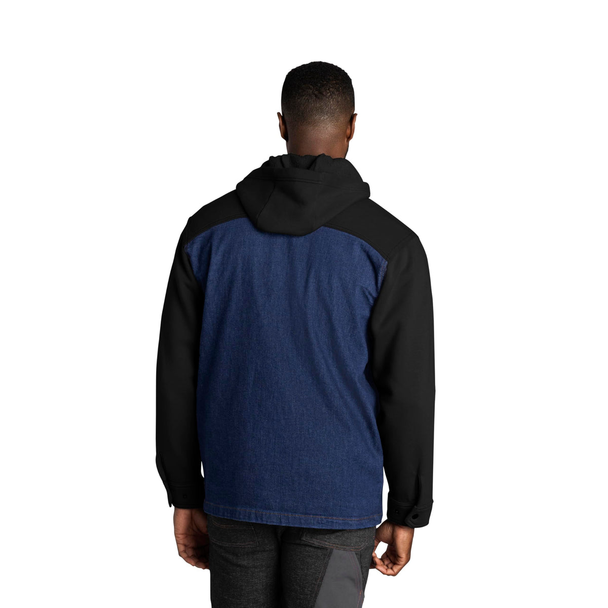Men's Denim & Fleece Hooded Shirt Jacket by Red Kap – Cotton, Denim / Black, Model S5DJBK RG 3XL