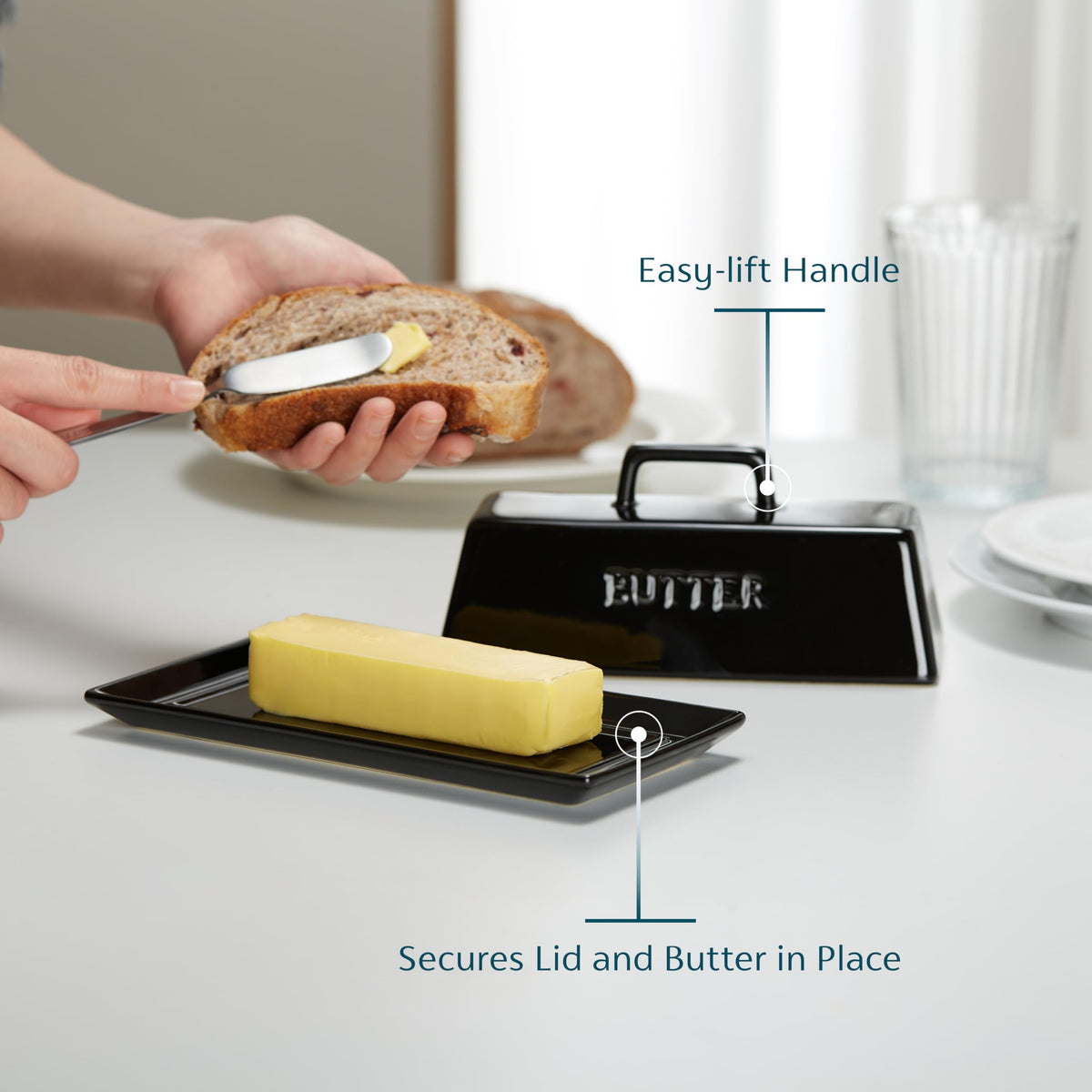 KooK Ceramic Butter Keeper with Cover, Regular Size, Black