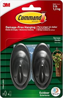 Command Outdoor Terrace Hooks, 2 Hooks and 4 Strips, Damage-Free Hanging Wall Hook for Hanging Outdoor Wall Decor with Weather Resistant Strips, Holds up to 3 lb (Pack of 9)