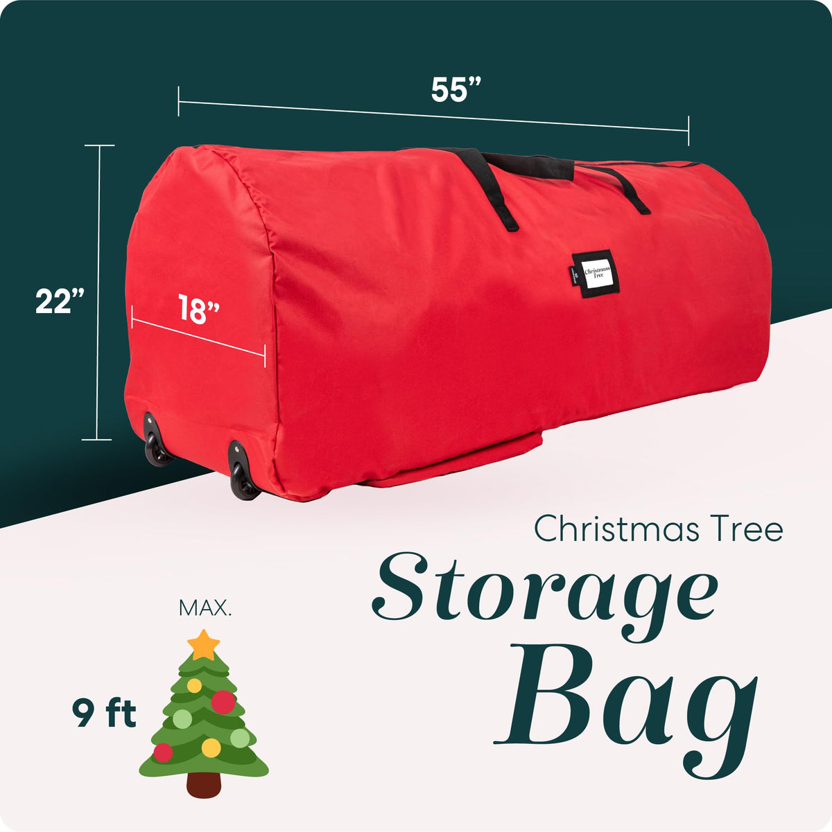 Handy Laundry Tree Storage Bag With Wheels, 9 Ft, Red
