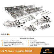 312 Piece Master Mechanics Tool Set by GEARWRENCH – Alloy Steel, Silver, Model 89071