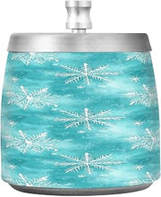 White Snowflake Aqua Background Splash Ashtray with Lid, Outdoor Ashtrays for Patio
