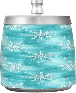 White Snowflake Aqua Background Splash Ashtray with Lid, Outdoor Ashtrays for Patio
