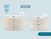 KooK Ceramic Nesting Bowls, Embossed Stoneware, Set of 4, Ivory