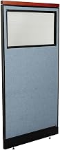 Global Industrial 36-1/4"W x 77-1/2"H Deluxe Office Partition Panel with Partial Window & Pass-Thru Cable, Blue