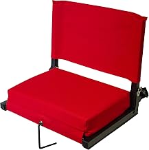 Outdoor Leisure Stadium Chairs for Bleachers with Back Support Products, Large Ultra-Padded Seat for Complete Comfort, Easy Carry Handle with Adjustable Shoulder Strap, RED, (STADREDL)