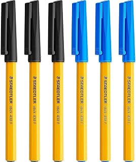 STAEDTLER Fine 0.3mm 430 Stick Ballpoint Pens Writing Pen Smooth - Black and Blue Ink (6)