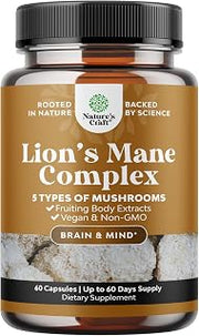 Lions Mane Complex Capsules with Reishi, Chaga & Maitake - 60 count | Mushroom nootropic blend with lions mane, reishi, chaga, maitake & shiitake for brain & focus support