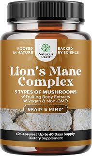 Lions Mane Complex Capsules with Reishi, Chaga & Maitake - 60 count | Mushroom nootropic blend with lions mane, reishi, chaga, maitake & shiitake for brain & focus support
