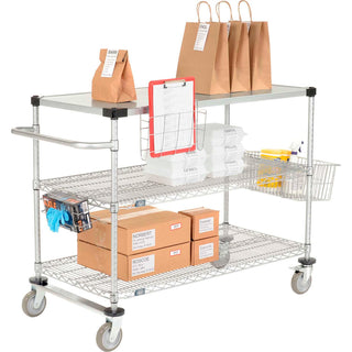 Chrome Curbside Cart w/3 Shelves & Polyurethane Casters by Nexel – Steel, Chrome, Model CS24362C