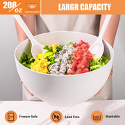 Lovyanxue Bamboo Salad Bowl Set, 12 Inch Extra Large with Lid and Servers, White