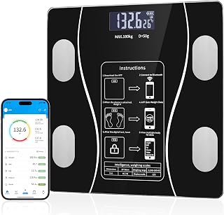 Smart Scale for Body Weight, Bathroom Digital Weighing Scale with BMI, Body Fat, Muscle Mass, Accurate Bluetooth Home User Health Equipment Sync Apps (Black)