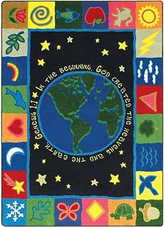 Joy Carpets Kid Essentials Inspirational in The Beginning Area Rug, Multicolored, 3'10" x 5'4"