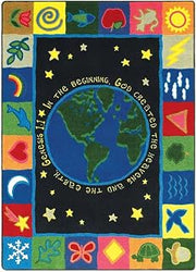 Joy Carpets Kid Essentials Inspirational in The Beginning Area Rug, Multicolored, 5'4" x 7'8"