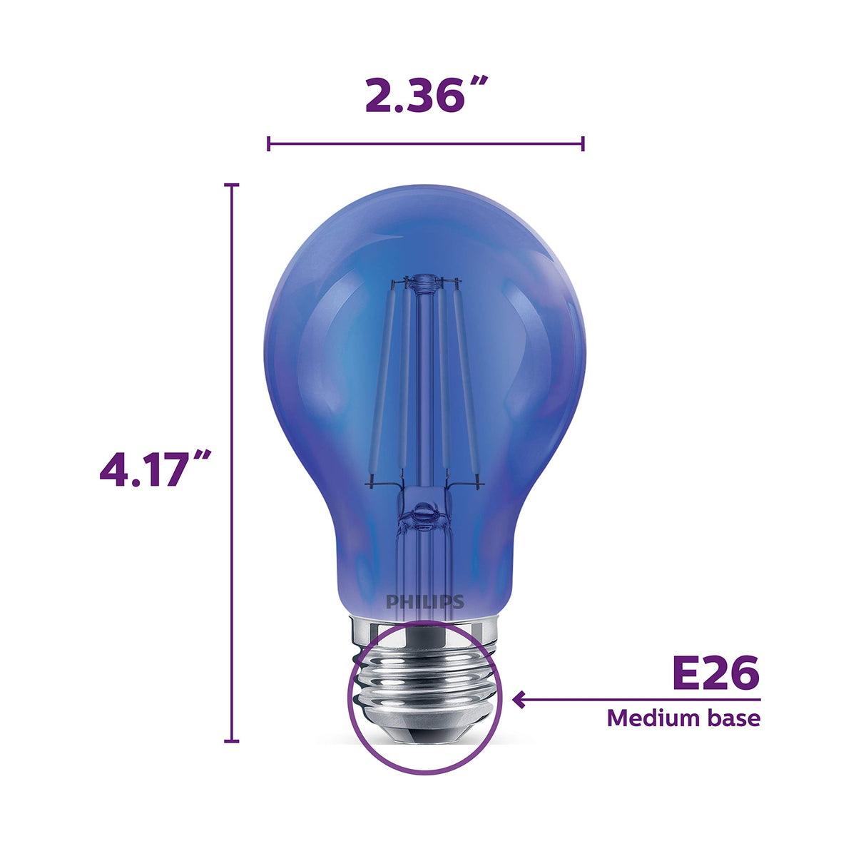 LED A19 Party Bulbs: Filament Glass by PHILIPS – 6 Count (Pack of 1), Glass, Blue, Model 538231
