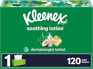 Kleenex Soothing Lotion Facial Tissues with Coconut Oil, Aloe & Vitamin E, 1 Flat Box, 120 Tissues per Box, 3-Ply (120 Total Tissues)