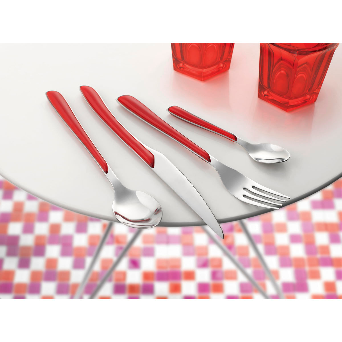 Amefa 32 Piece Cutlery Set for 8 People / Red / Modern Flatware Sets