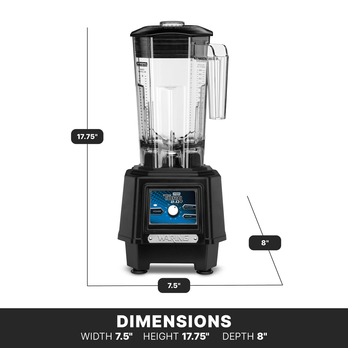 Torq Blender with 48 oz Copolyester Jar & Touchpad & Variable Speed by Waring – 48 Ounce Container, 48.0 fluid_ounces, Polycarbonate, Black, Model TBB175