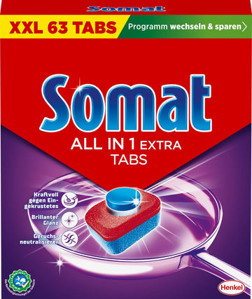 Tabs 63 AW All in 1 Extra 1.045 kg by Somat – 63 Count (Pack of 1), Model SOMAT Tabs 63 AW All in 1 Extra 1.045 kg
