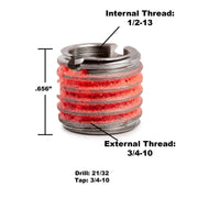 E-Z LOK 1/2"-13 IT, 3/4"-10 ET, 0.656" L / Pack of 5 / Silver Thread Locking Inserts
