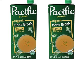 Pacific Foods Organic Chicken Bone Broth With Sea Salt, 32 oz Carton (Pack of 2)