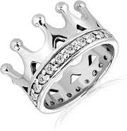 WithLoveSilver 925 Sterling Silver King Crown Design Simulated Cubic Zirconia Line Ring