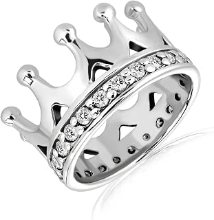 WithLoveSilver 925 Sterling Silver King Crown Design Simulated Cubic Zirconia Line Ring
