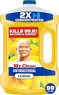 Mr. Clean Antibacterial All Purpose Cleaner, Floor Cleaner for Mopping Home, Bathroom, & Kitchen, Cleaning Liquid for Mop & Bucket, Cleaning Supplies, Multi-Surface Dilutable, Lemon, 99oz