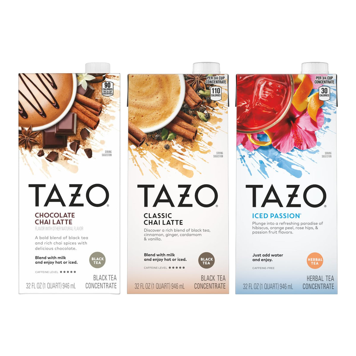 TAZO Chocolate, Chai, Iced Passion / 32 Fl Oz (Pack of 3) / 3 Chai