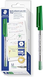STAEDTLER 430 M Stick Ballpoint Pens Writing Pen Smooth - Medium Nib - Bulk Economy School Class Pack of 100 Pens - Green Ink