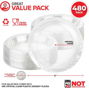 6 Inch Clear Plastic Dessert Plates 480 Pack by Stock Your Home – 10 Pack Pack of 48, Plastic, Clear, Pack of 480, Model SYH-2663-QV-10CT