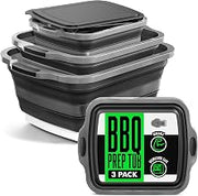 Collapsible BBQ Prep Tub with Lids and Drain Spouts by Modern Innovations – Polypropylene, Black, Pack of 3, Model MI 1545
