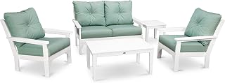 Polywood Vineyard 5-Piece Deep Seating Set in White/Spa