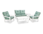® Vineyard 5-Piece Deep Seating Set in White/Spa by Polywood – High Density Polyethylene, White / Spa, Model PWS332-2-WH5413